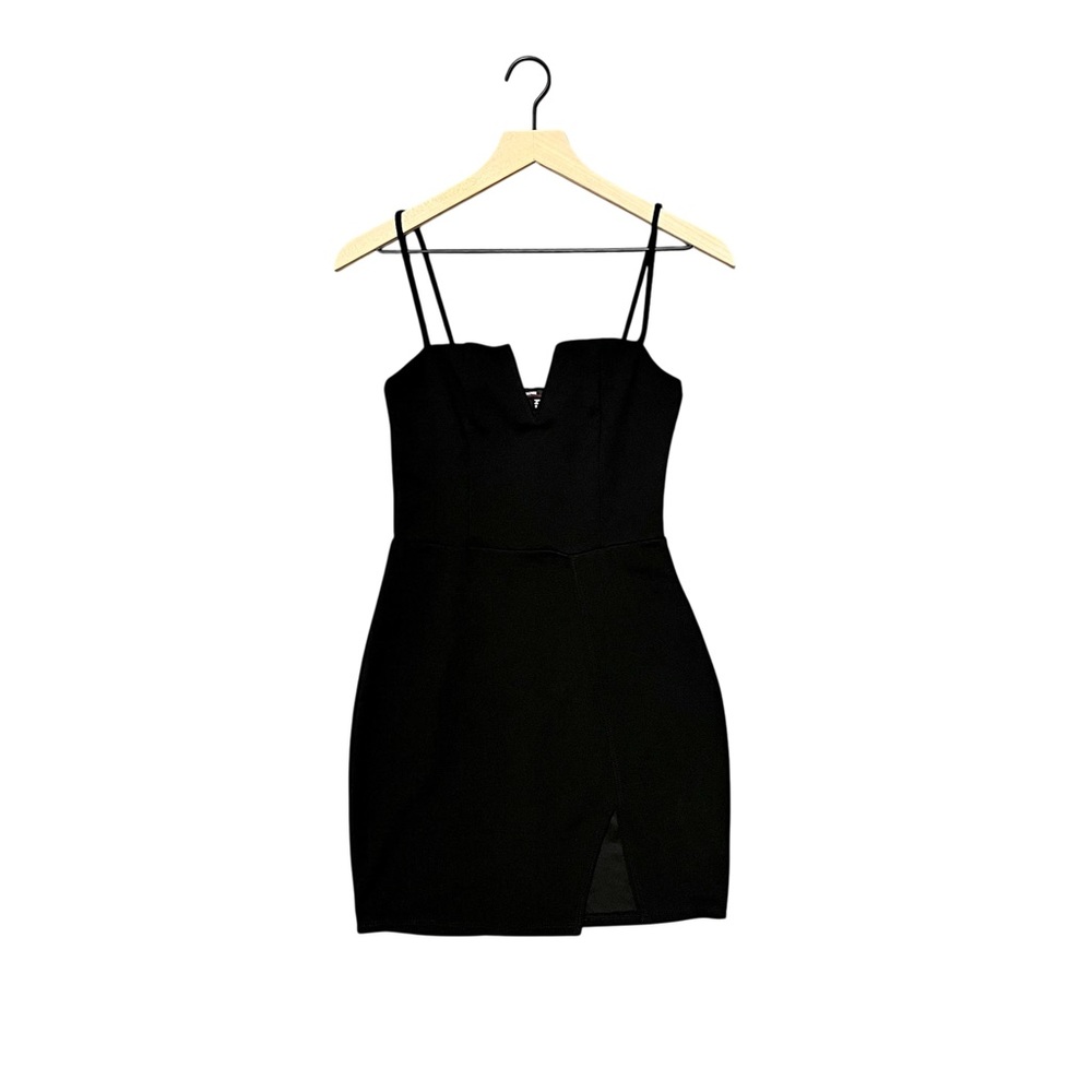 Love Culture sweetheart front slit black minidress